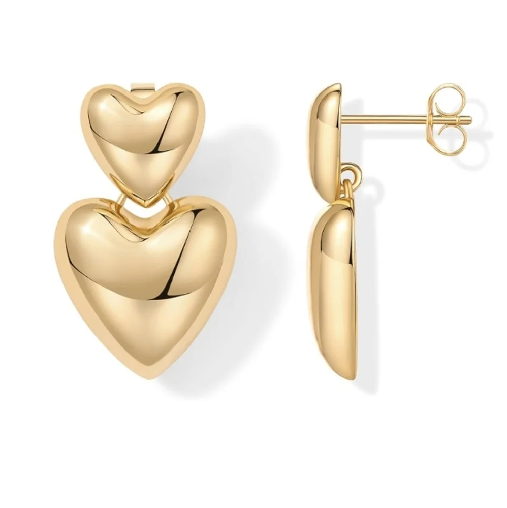 14K Gold Plated Sterling Silver Posts Chunky Heart Statement Earrings